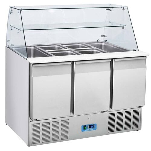 Mesa fría para ensaladas 3 puertas cupula de cristal Cool Head 365L CRQ 93A