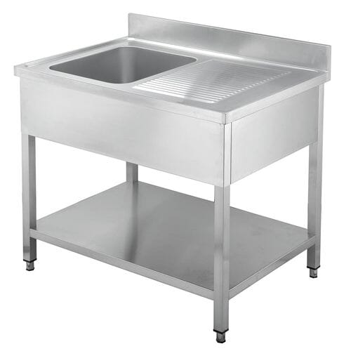 Fregadero industrial pila izquierda con estante 1000 x 700 mm 10061 Vaiotec