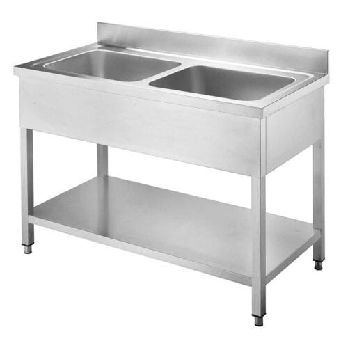 Fregadero industrial doble pila con estante 1200 x 600 mm 10200 Vaiotec