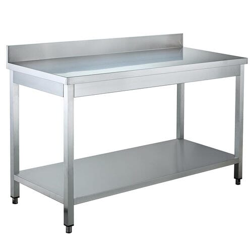 Mesa de trabajo con estante y peto acero inoxidable EASYLINE 600 x 600mm 10092 Vaiotec
