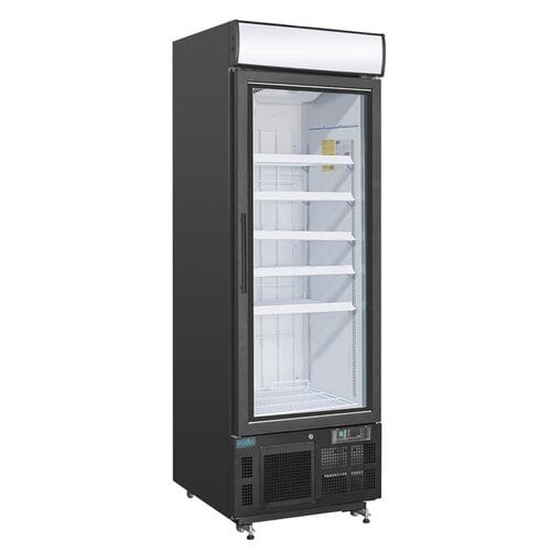 Congelador expositor negro de 1 puerta con panel iluminado 412L Polar GH428