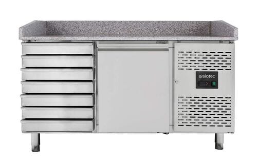 Mesa refrigerada para preparación de pizza 1 puerta y 7 cajones mármol gris EASYLINE 10024 Vaiotec