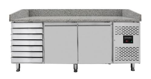 Mesa refrigerada para preparación de pizza 2 puertas y 7 cajones mármol gris EASYLINE 10026 Vaiotec