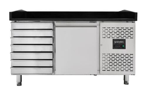 Mesa refrigerada para preparación de pizza 1 puerta y 7 cajones mármol negro EASYLINE 10072 Vaiotec