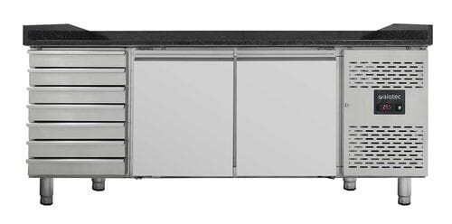 Mesa refrigerada para preparación de pizza 2 puertas y 7 cajones mármol negro EASYLINE 10074 Vaiotec