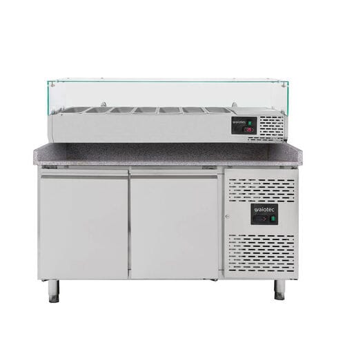 Mesa refrigerada para pizza, 2 puertas, 390 L, 800 mm, vitrina de ingredientes GN 1/4, Vaiotec 11255
