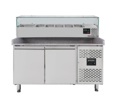 Mesa refrigerada para pizza, 2 puertas, 390 L, 800 mm, vitrina de ingredientes GN 1/3, Vaiotec 11256