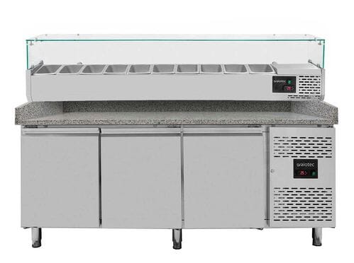 Mesa refrigerada para pizza, 3 puertas, 580 L, 800 mm, vitrina de ingredientes GN 1/4, Vaiotec 11259