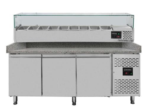 Mesa refrigerada para pizza, 3 puertas, 580 L, 800 mm, vitrina de ingredientes GN 1/3, Vaiotec 11260