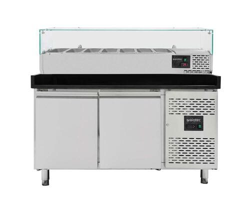 Mesa refrigerada para pizza, 2 puertas, 390 L, 800 mm, vitrina de ingredientes GN 1/4, Vaiotec 11263