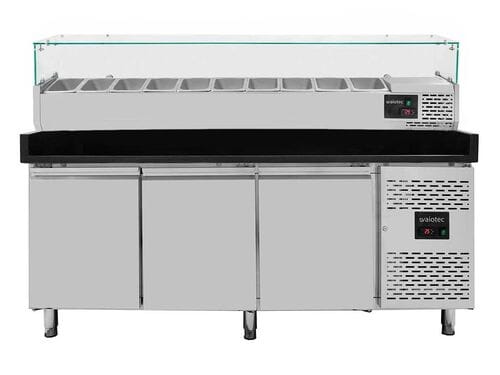 Mesa refrigerada para pizza, 3 puertas, 580 L, 800 mm, vitrina de ingredientes GN 1/4, Vaiotec 11267