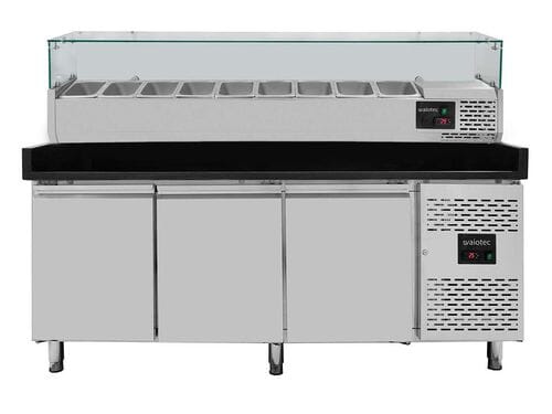 Mesa refrigerada para pizza, 3 puertas, 580 L, 800 mm, vitrina de ingredientes GN 1/3, Vaiotec 11268